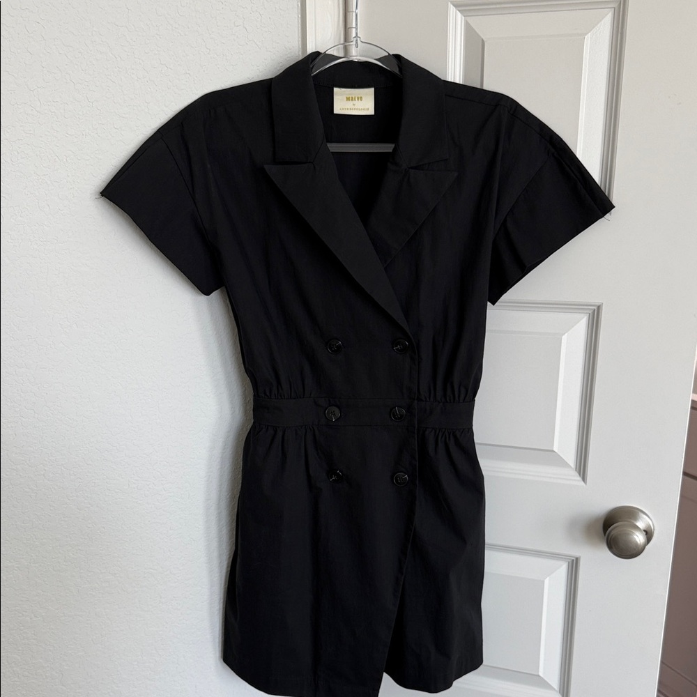 Anthropologie Black Double-Breasted Mini Romper Dress